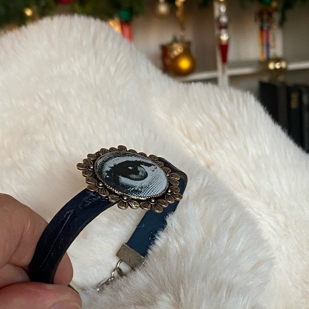 Fornasetti black leather Bracelet with black Band Evil eye Protection - Picture 5 of 7